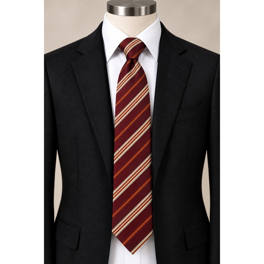 Geoffrey Beene Silk Tie Mens Burgundy Cream Orange Stripe Vintage 90s Preppy